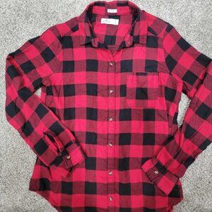 Hollister Women's Small Long Sleeve Buffalo Plaid Flannel Red Black